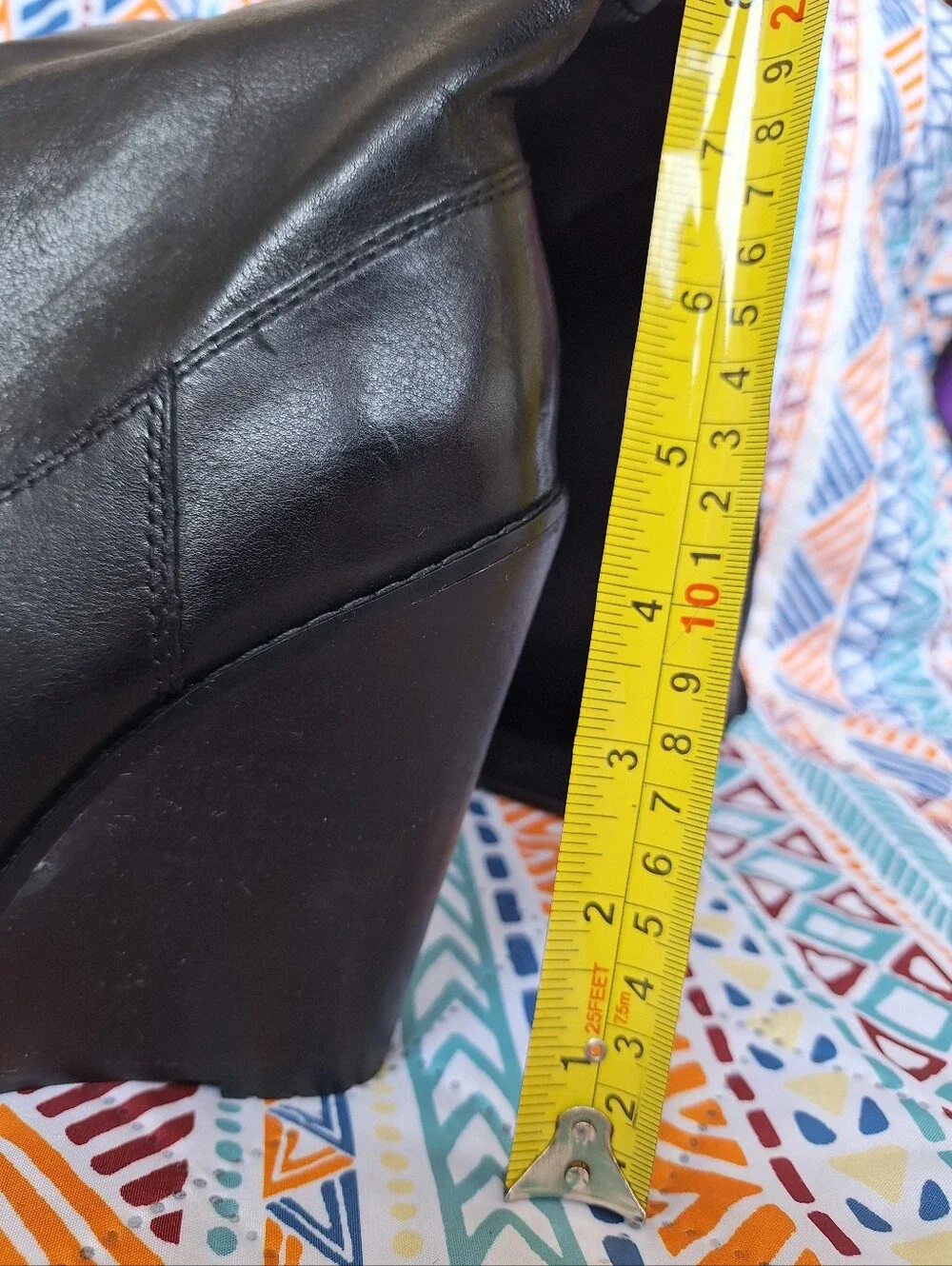 Lauren Ralph Lauren Wilda Black Leather Wedge Knee High Foldover Boots Size 6.5